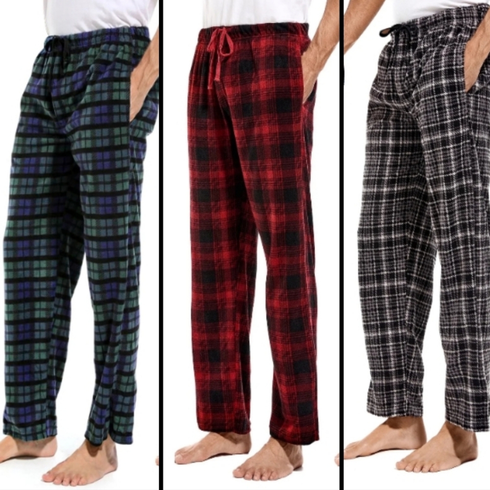 DG Hill Mens XL Fleece 3pr Plaid Pajama Lounge Pants